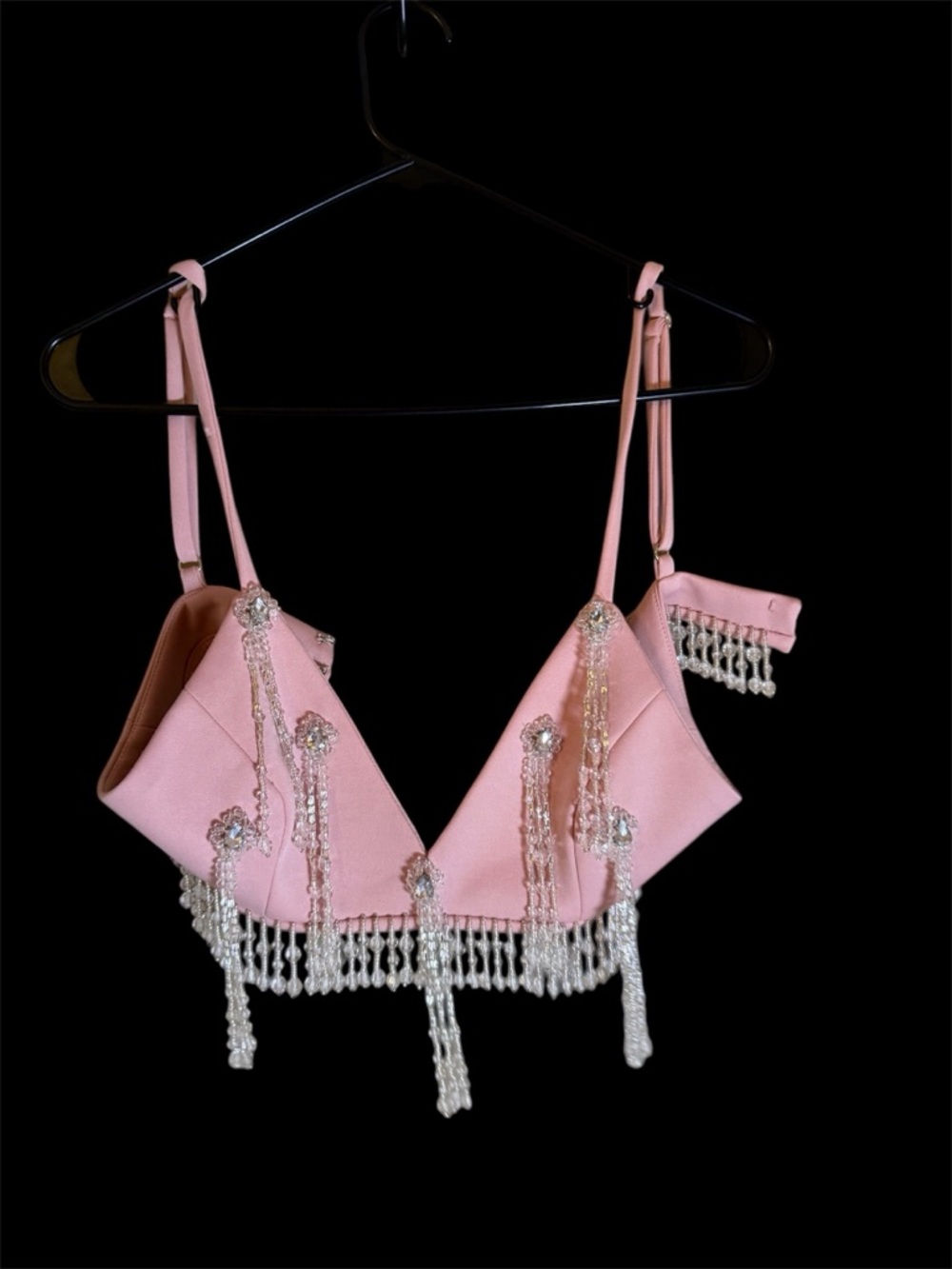 PatBO Pink Embellished Fringe Crop Top